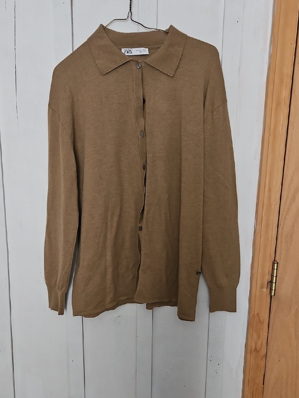 ZARA Camel Button-Up Collared Cardigan